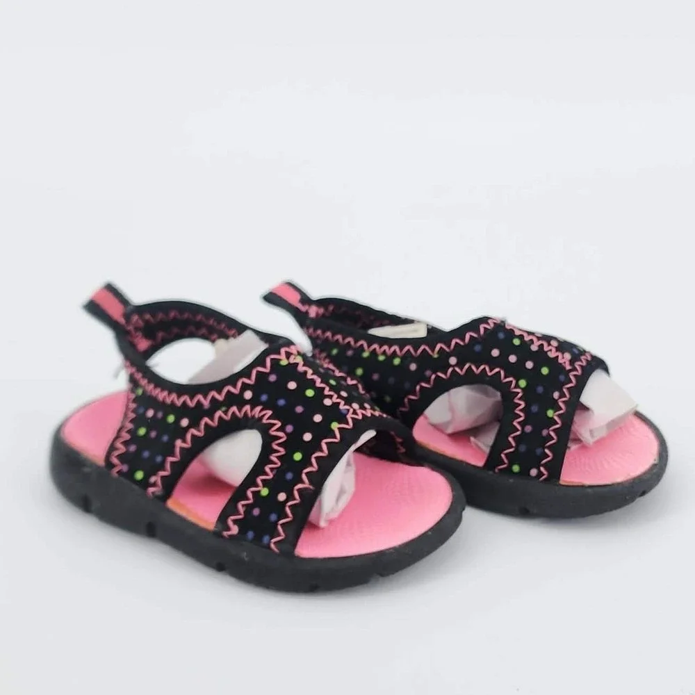 Wonder Nation OP Baby Girls Black Pink‎ Polka Dot Water Sandals Shoes Size 3